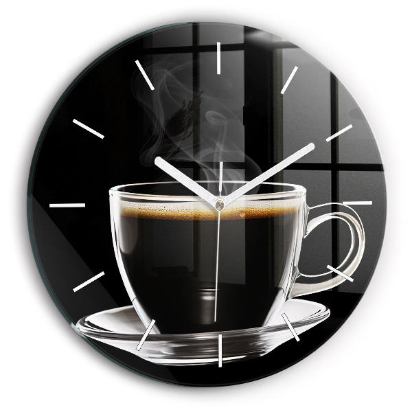 Ceas perete din sticlă rotund unic Cafea neagră