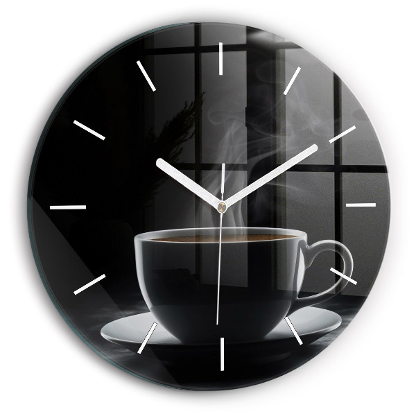Ceas rotund de perete din sticlă unic O ceașcă de cafea neagră