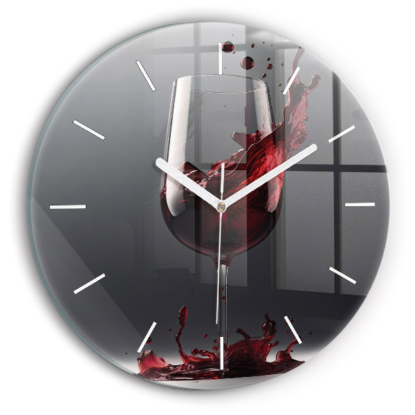 Ceas perete din sticlă rotund unic Un pahar de vin roșu