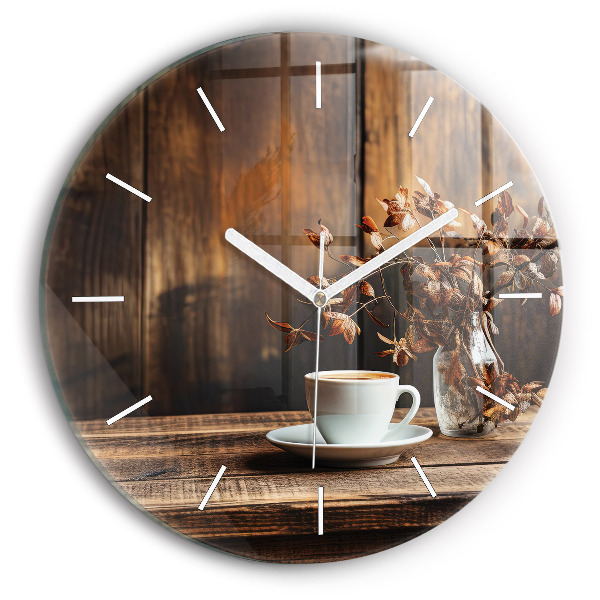 Ceas perete din sticlă rotund unic O ceașcă de cafea