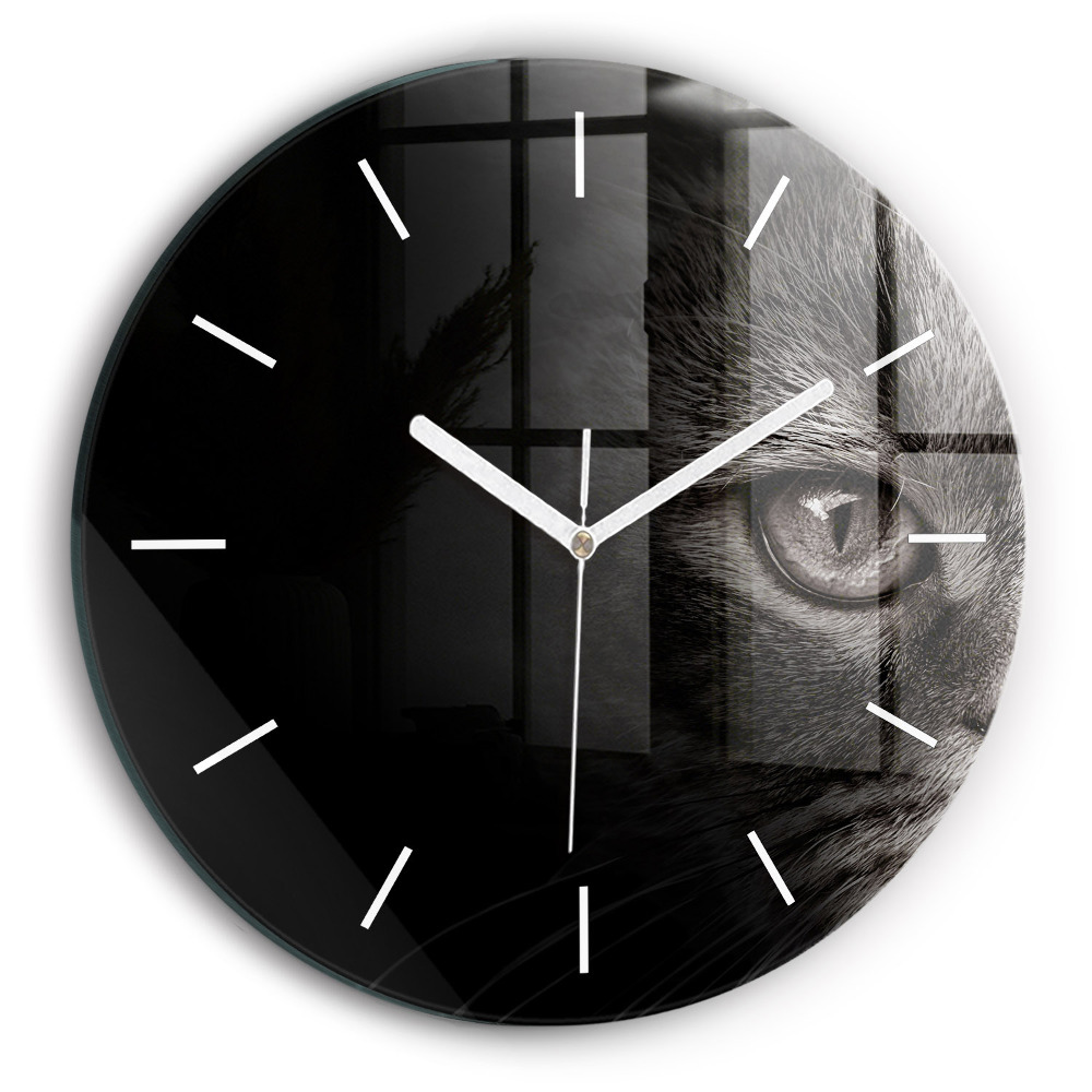 Ceas rotund de perete din sticlă unic Câine și pisică Scottish Fold