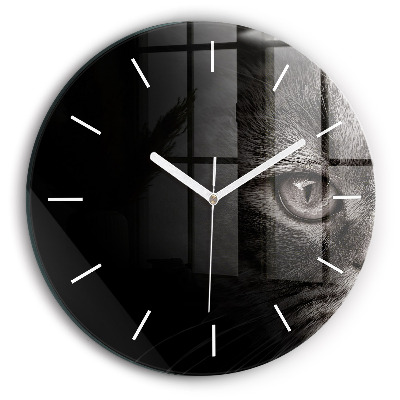 Ceas rotund de perete din sticlă unic Câine și pisică Scottish Fold