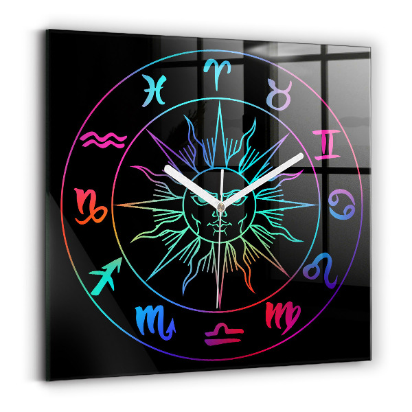 Ceas pătrat de perete din sticlă decorativ Semne zodiacale curcubeu