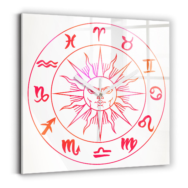 Ceas pătrat de perete din sticlă decorativ Semne zodiacale colorate
