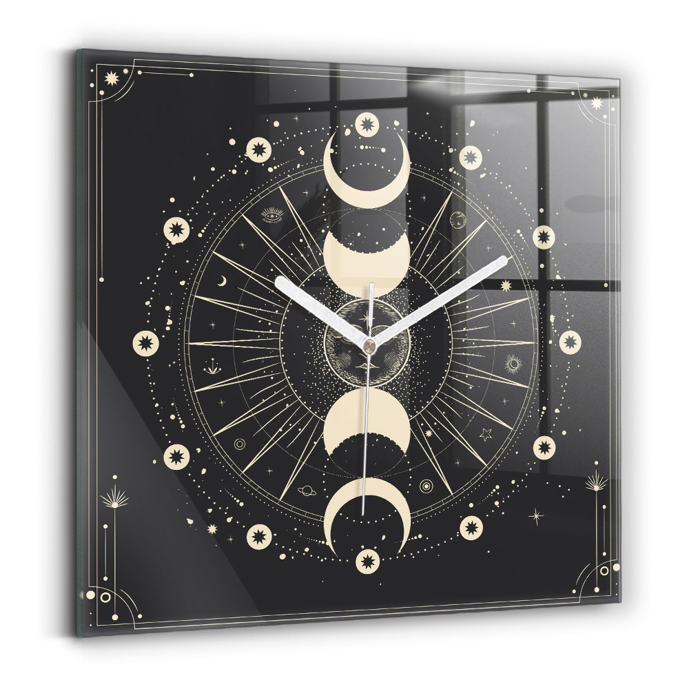 Ceas pătrat de perete din sticlă decorativ Luni și soare