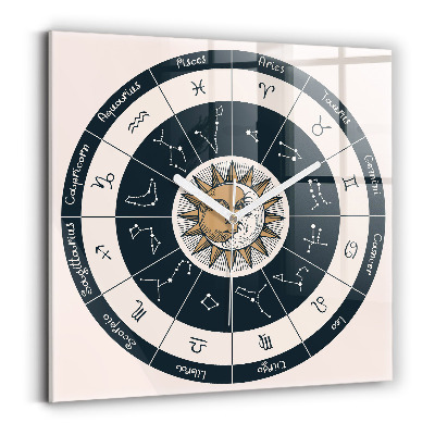 Ceas pătrat de perete din sticlă decorativ Constelații zodiacale pe fundal albastru