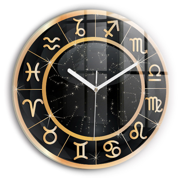 Ceas rotund de perete din sticlă modern Semne zodiacale negre
