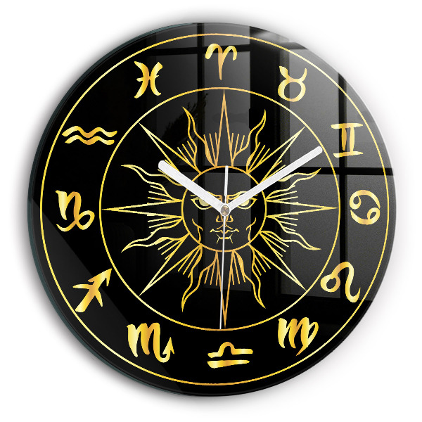 Ceas rotund de perete din sticlă modern Semne zodiacale aurii