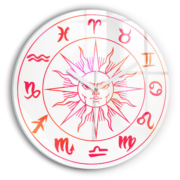 Ceas rotund de perete din sticlă modern Semne zodiacale colorate