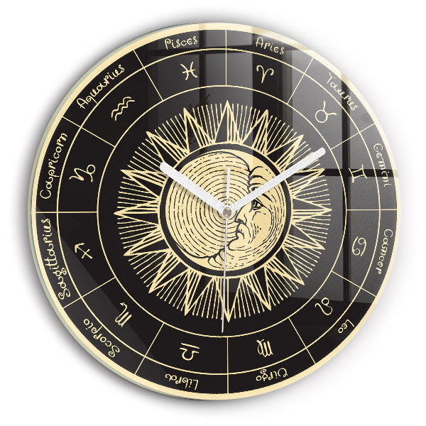 Ceas rotund de perete din sticlă modern Zodiace și soare